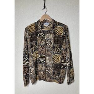 VTG 90s Teddi Bomber Jacket Patchwork Animal Print Mafia Wife Womens L/XL